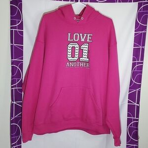 Jerzees NuBlend Pink "Love 01 Another" Long Sleeve Hoodie - Size XLarge